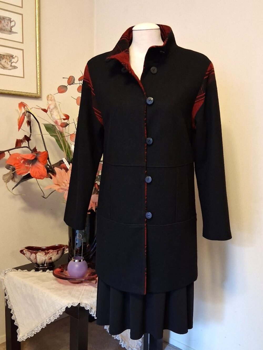 Simon Chang Tailored Classic Wool Blend Winter Coats Lined Trench Coat L